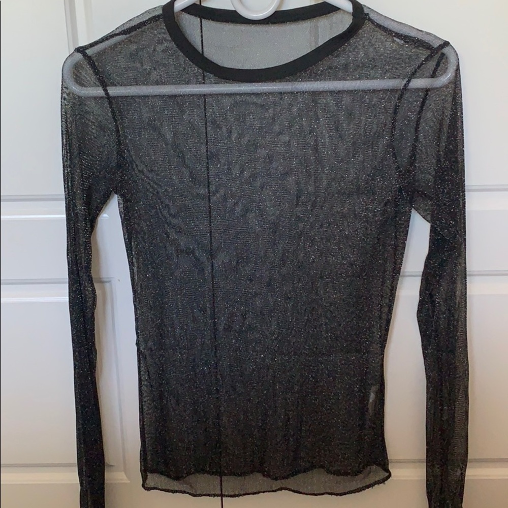 Black Sheer Long Sleeve With Silver Sparkles